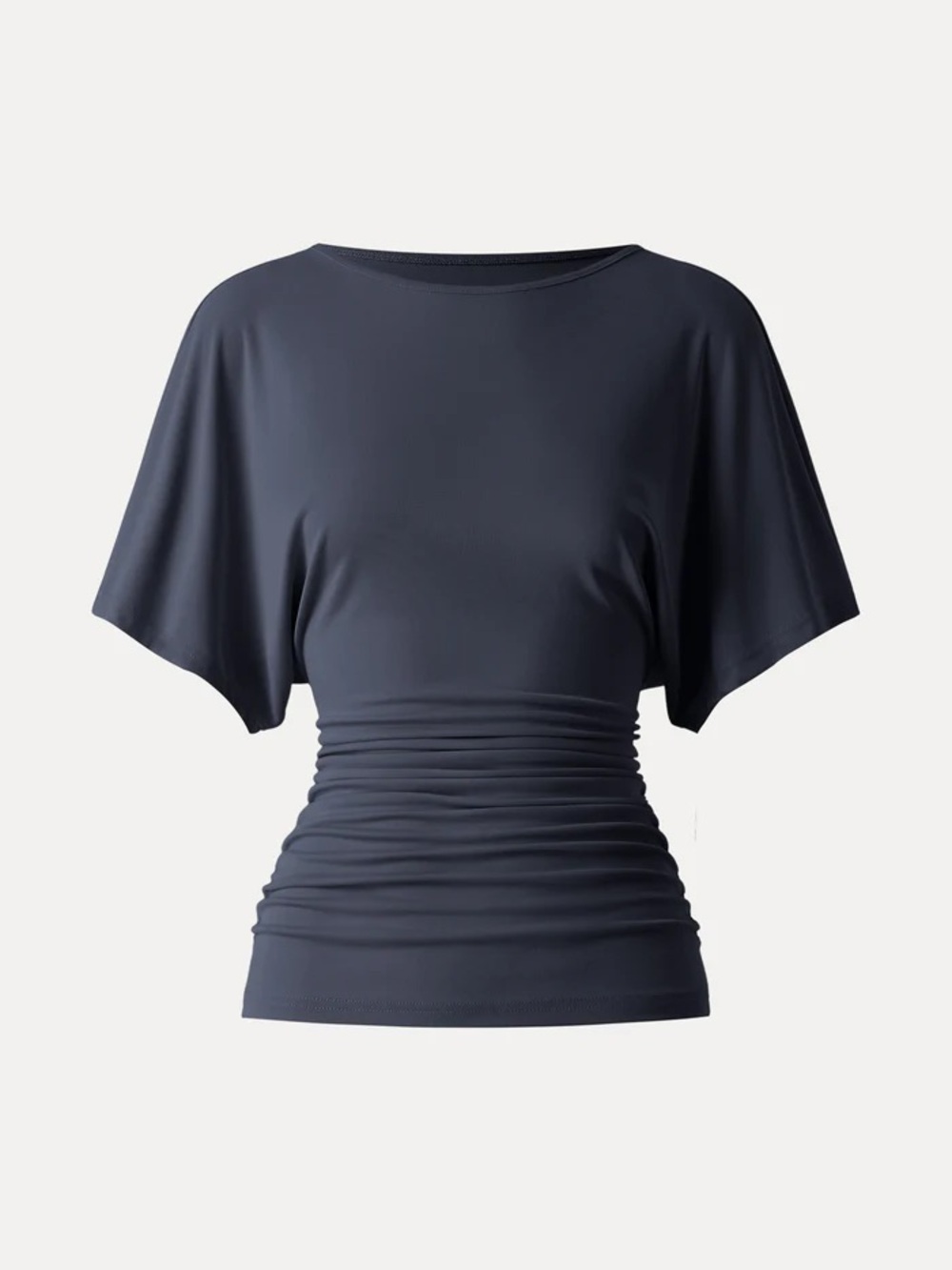 NWT OGL Sandwashed Effortless Boatneck Batwing Sleeve Side Ruched Top in Navy